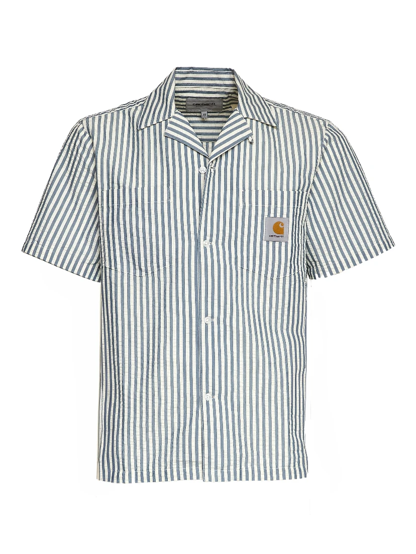 S/S Leavel Stripe Shirt Cotton, Polyester Seersucker