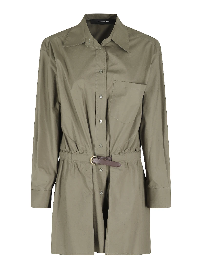 ABITO IN POPELINE CON CINTURA IN PELLE