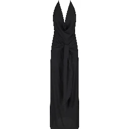 ABITO LUNGO SCOLLO PROFONDO HALTER NECK E SCHIENA SCOPERTA IN CREPE DE CHINE