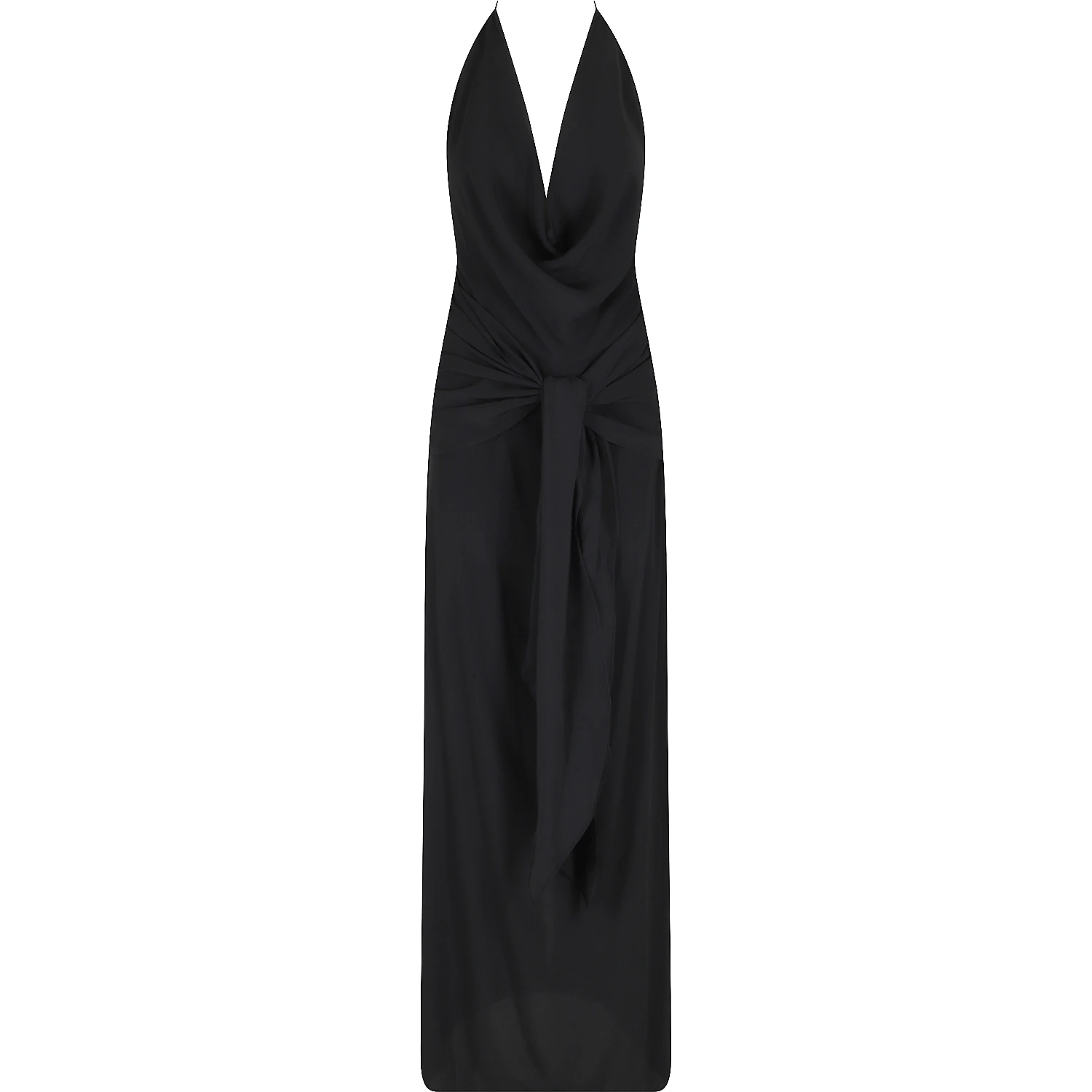 ABITO LUNGO SCOLLO PROFONDO HALTER NECK E SCHIENA SCOPERTA IN CREPE DE CHINE