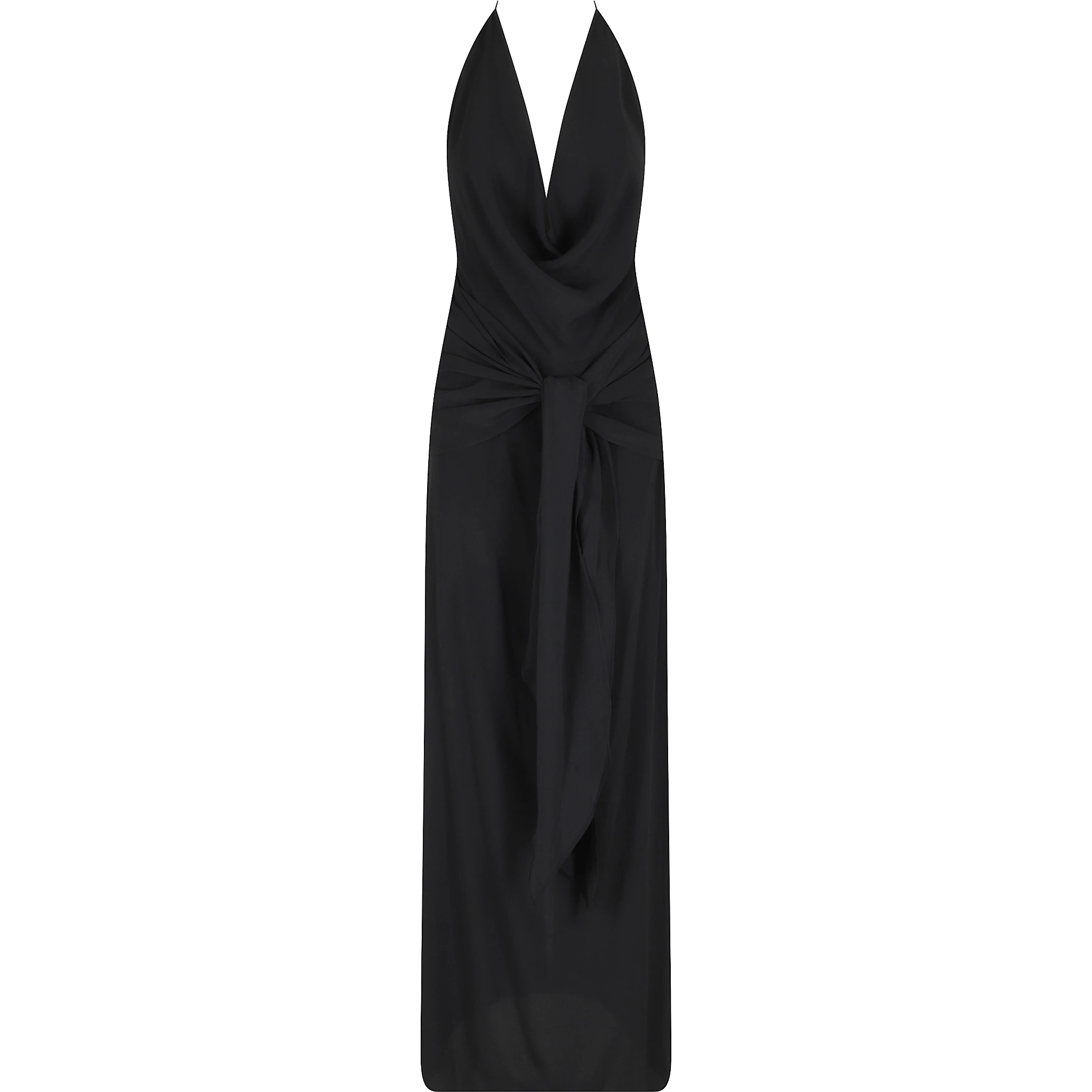 ABITO LUNGO SCOLLO PROFONDO HALTER NECK E SCHIENA SCOPERTA IN CREPE DE CHINE