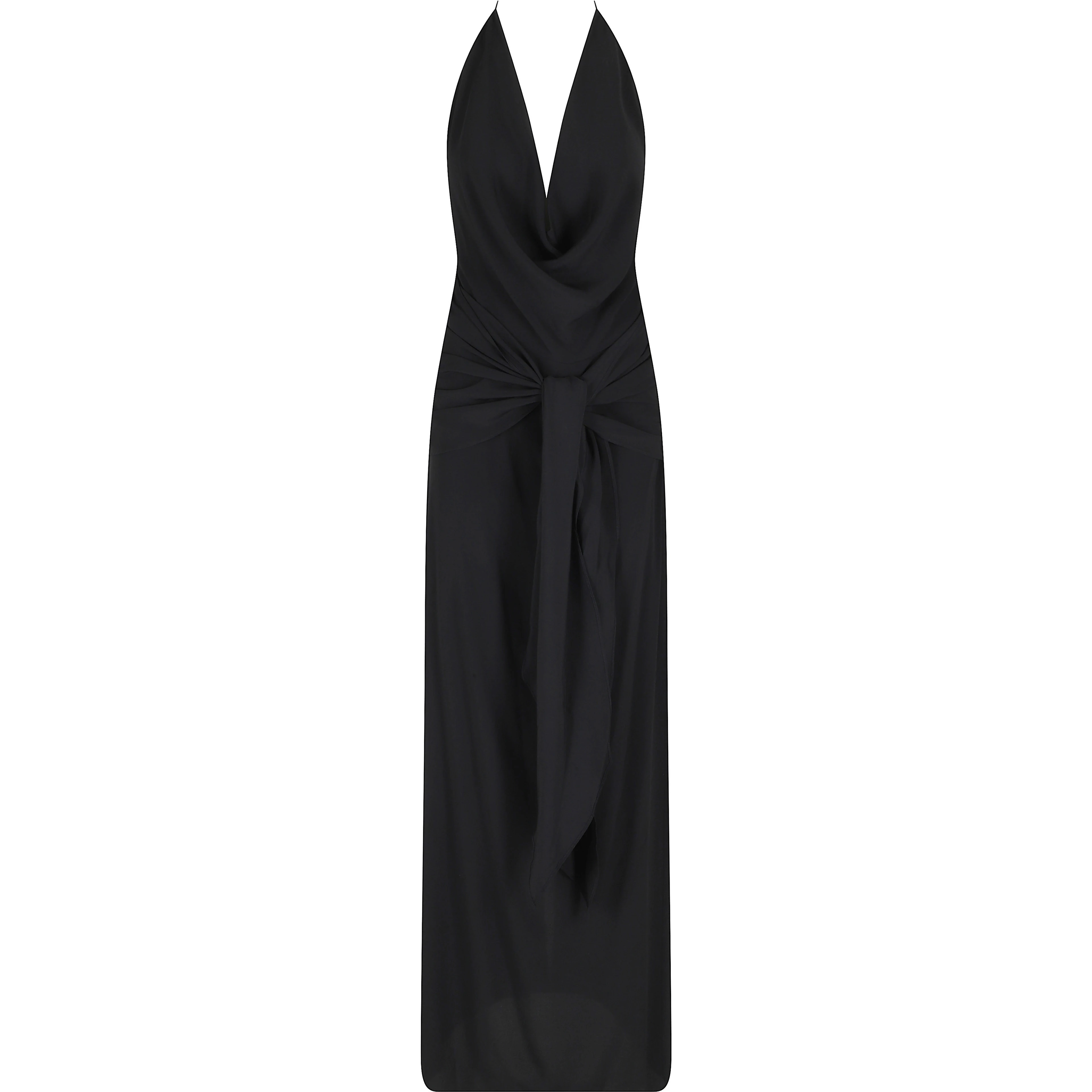 ABITO LUNGO SCOLLO PROFONDO HALTER NECK E SCHIENA SCOPERTA IN CREPE DE CHINE