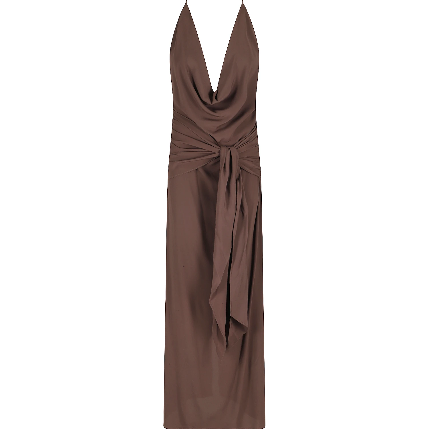 ABITO LUNGO SCOLLO PROFONDO HALTER NECK E SCHIENA SCOPERTA IN CREPE DE CHINE