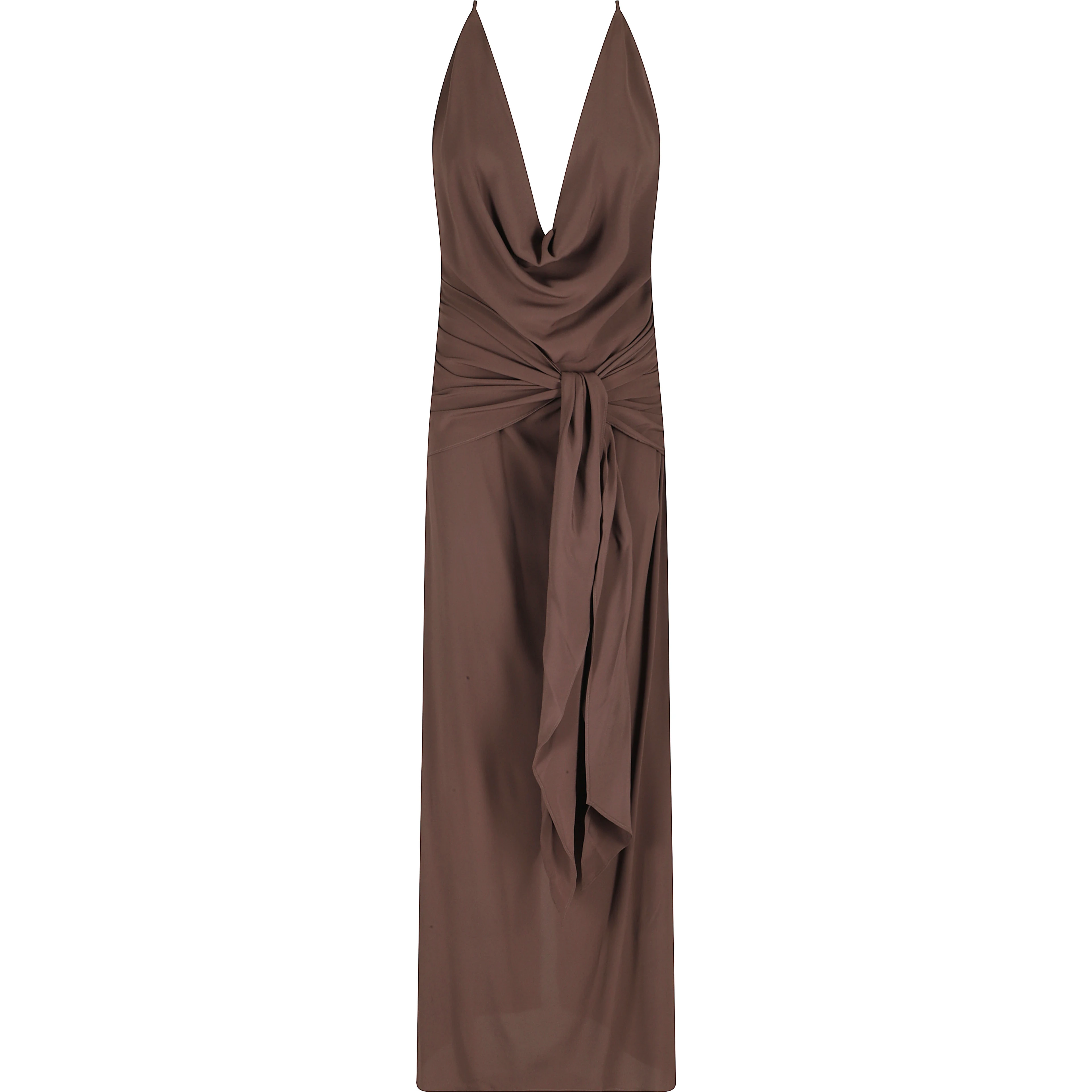 ABITO LUNGO SCOLLO PROFONDO HALTER NECK E SCHIENA SCOPERTA IN CREPE DE CHINE