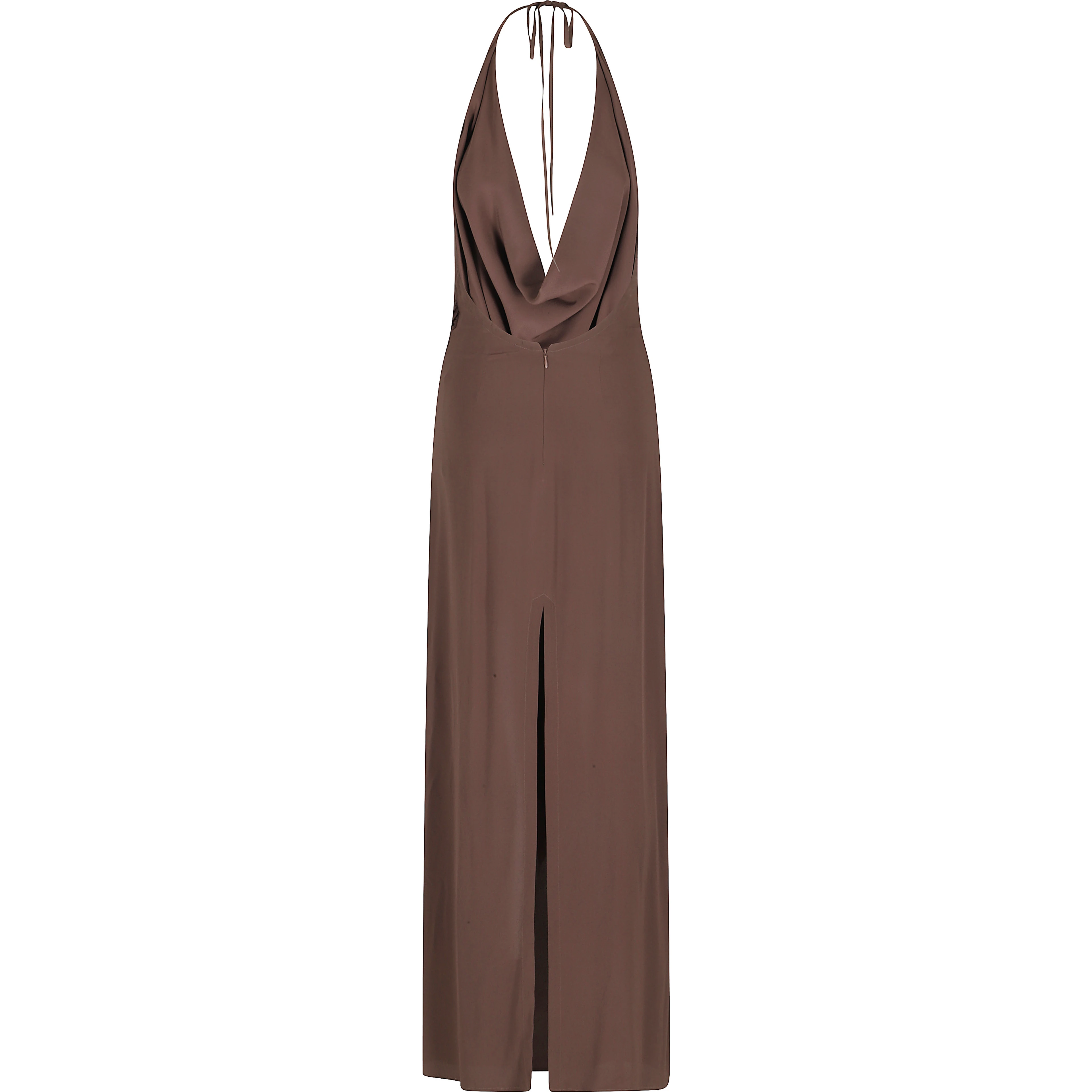ABITO LUNGO SCOLLO PROFONDO HALTER NECK E SCHIENA SCOPERTA IN CREPE DE CHINE