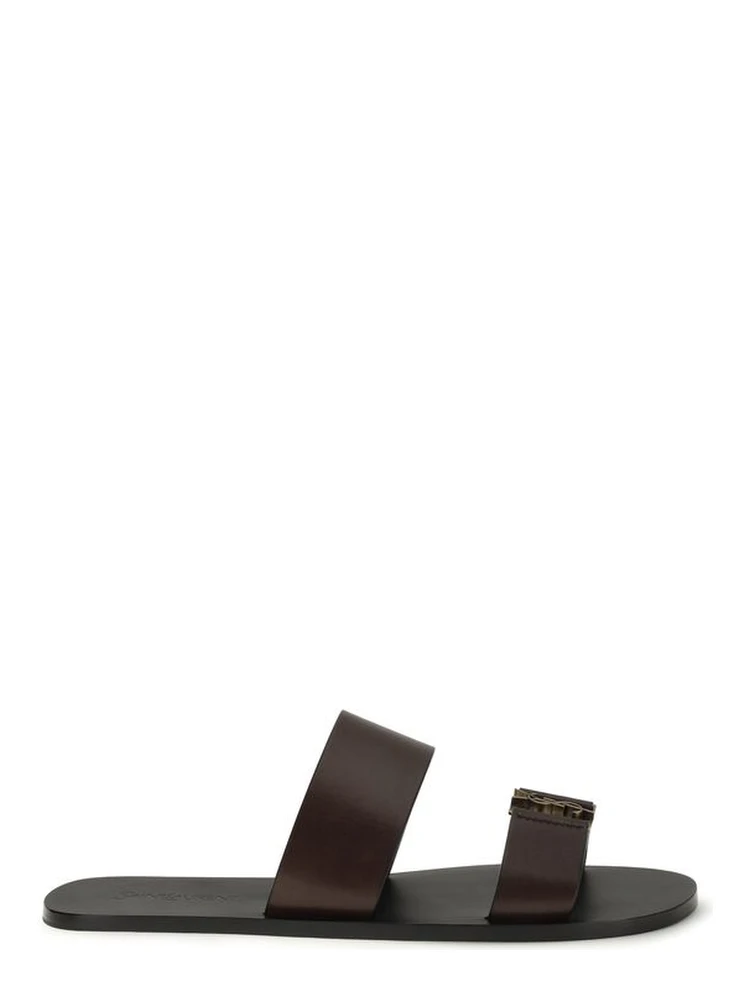 Brown Calf Leather Bos Taurus Flat Sandals