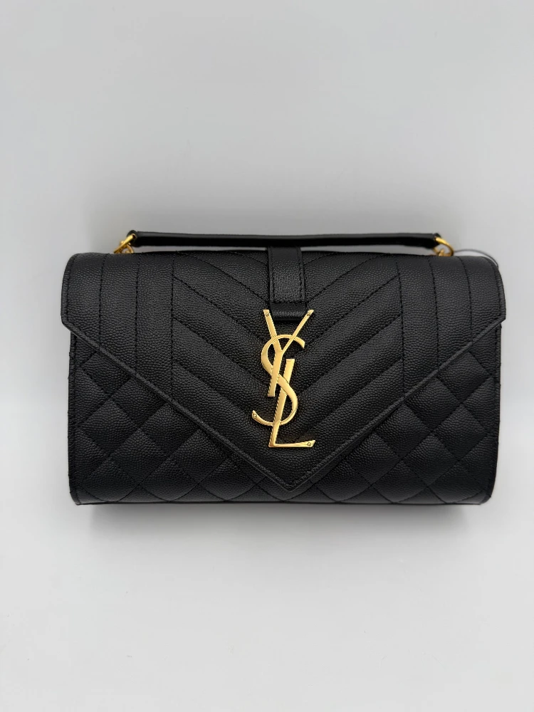 SAINT LAURENT ENVELOPE SMALL in Black Grained Leather Handbag