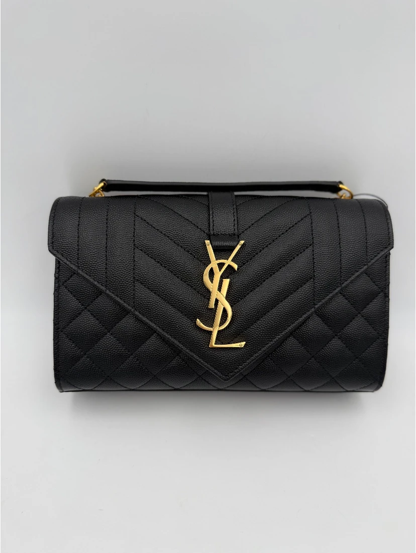SAINT LAURENT ENVELOPE SMALL in Black Grained Leather Handbag