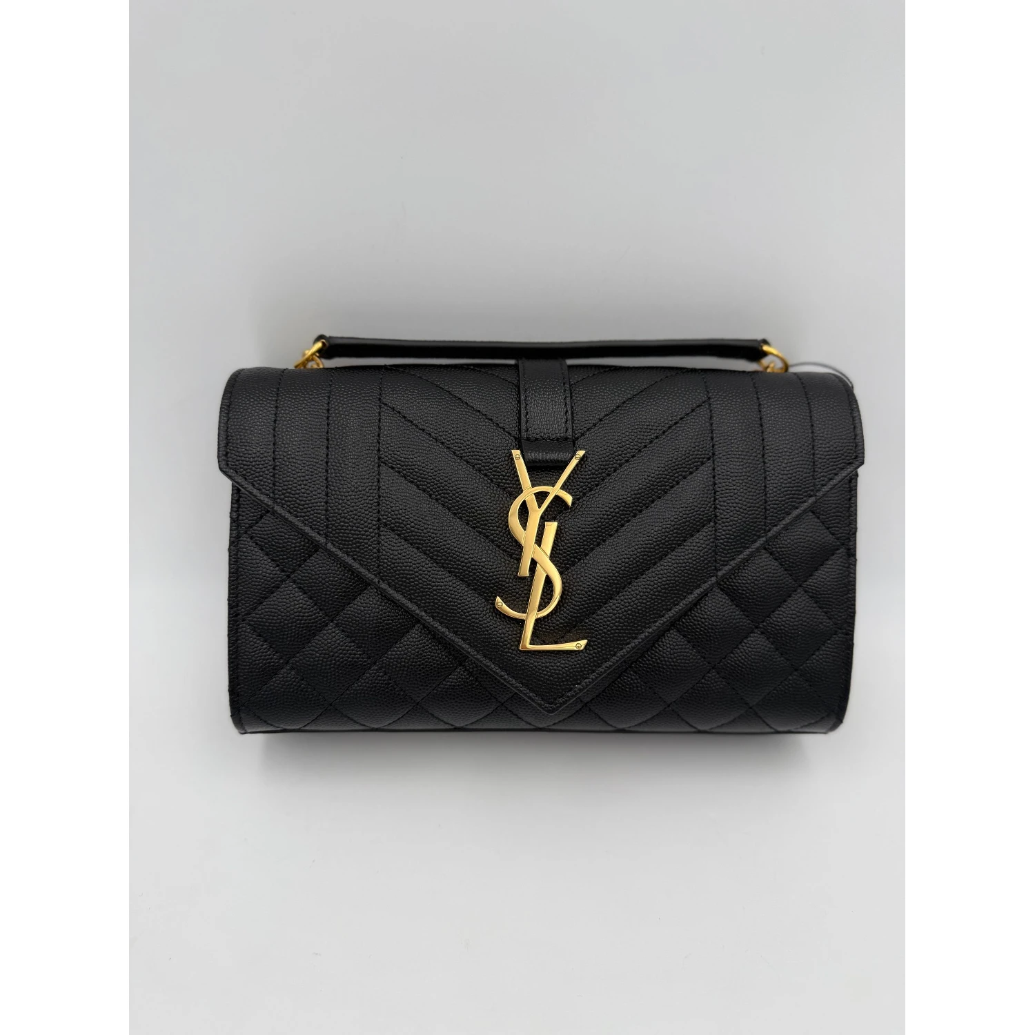 SAINT LAURENT ENVELOPE SMALL in Black Grained Leather Handbag