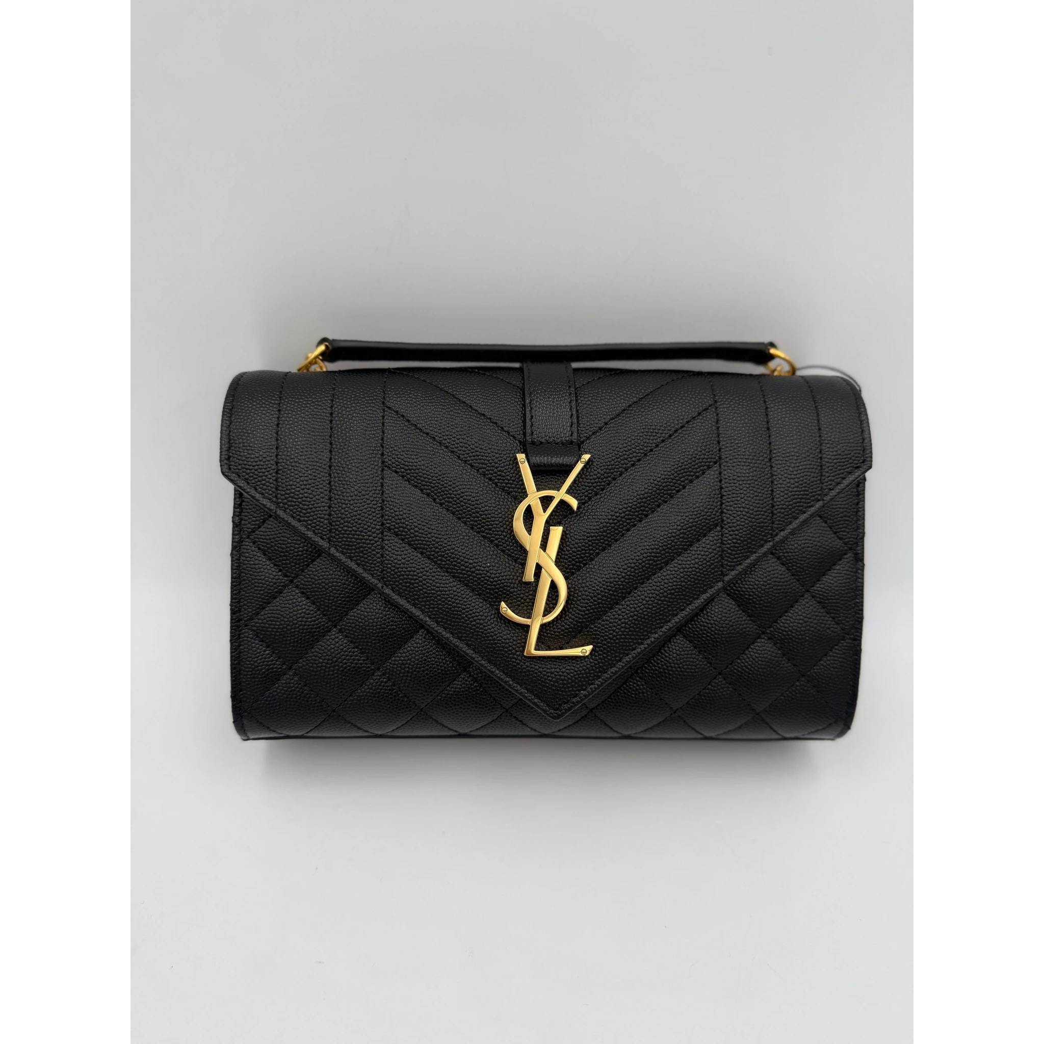 SAINT LAURENT ENVELOPE SMALL in Black Grained Leather Handbag