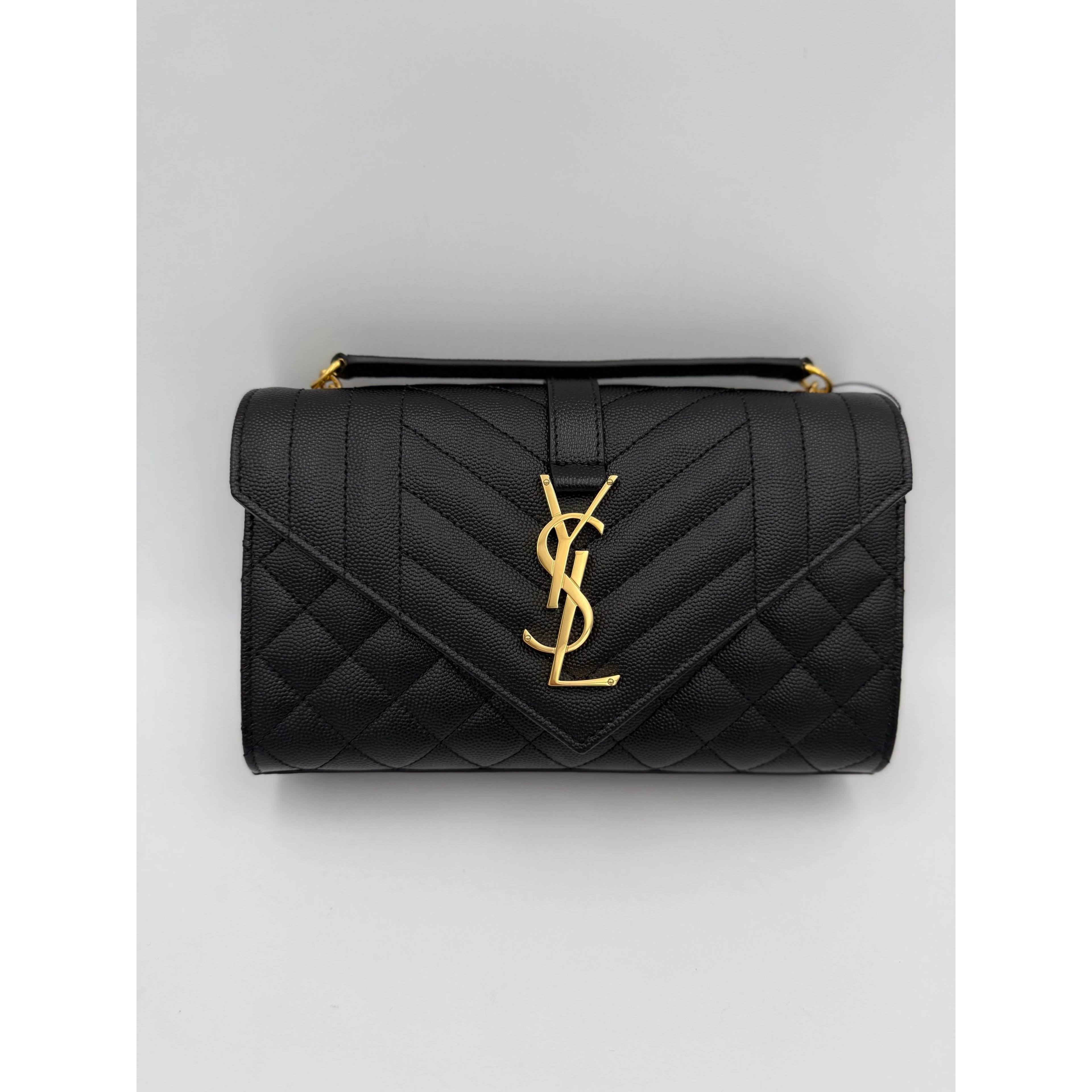 SAINT LAURENT ENVELOPE SMALL in Black Grained Leather Handbag