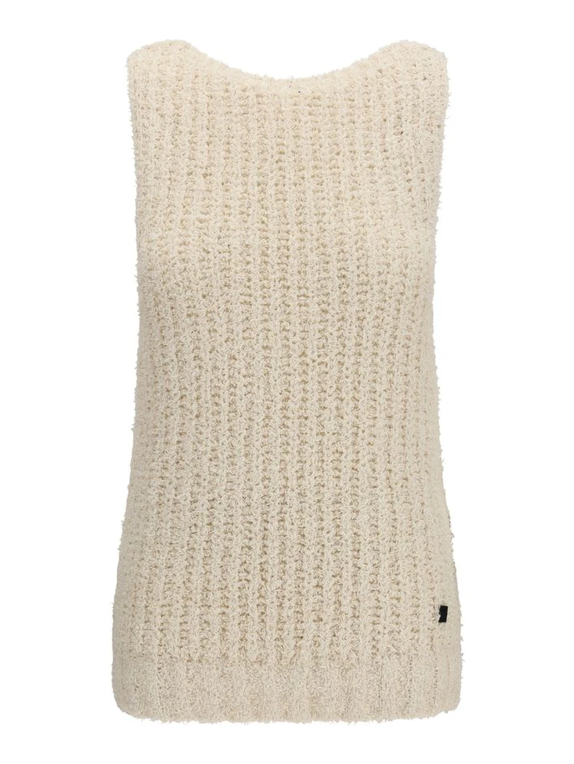 Beige Cotton Sleeveles Sweater