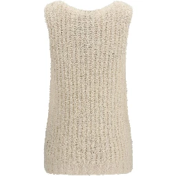 Beige Cotton Sleeveles Sweater