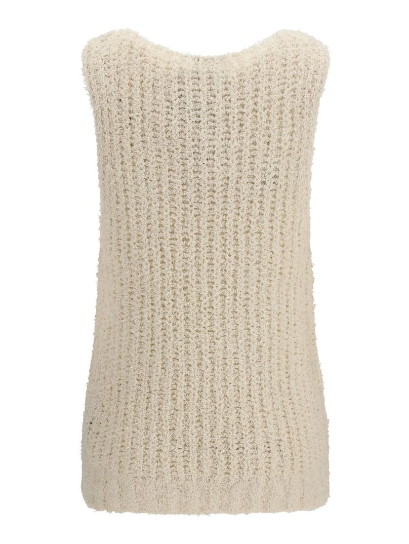 Beige Cotton Sleeveles Sweater