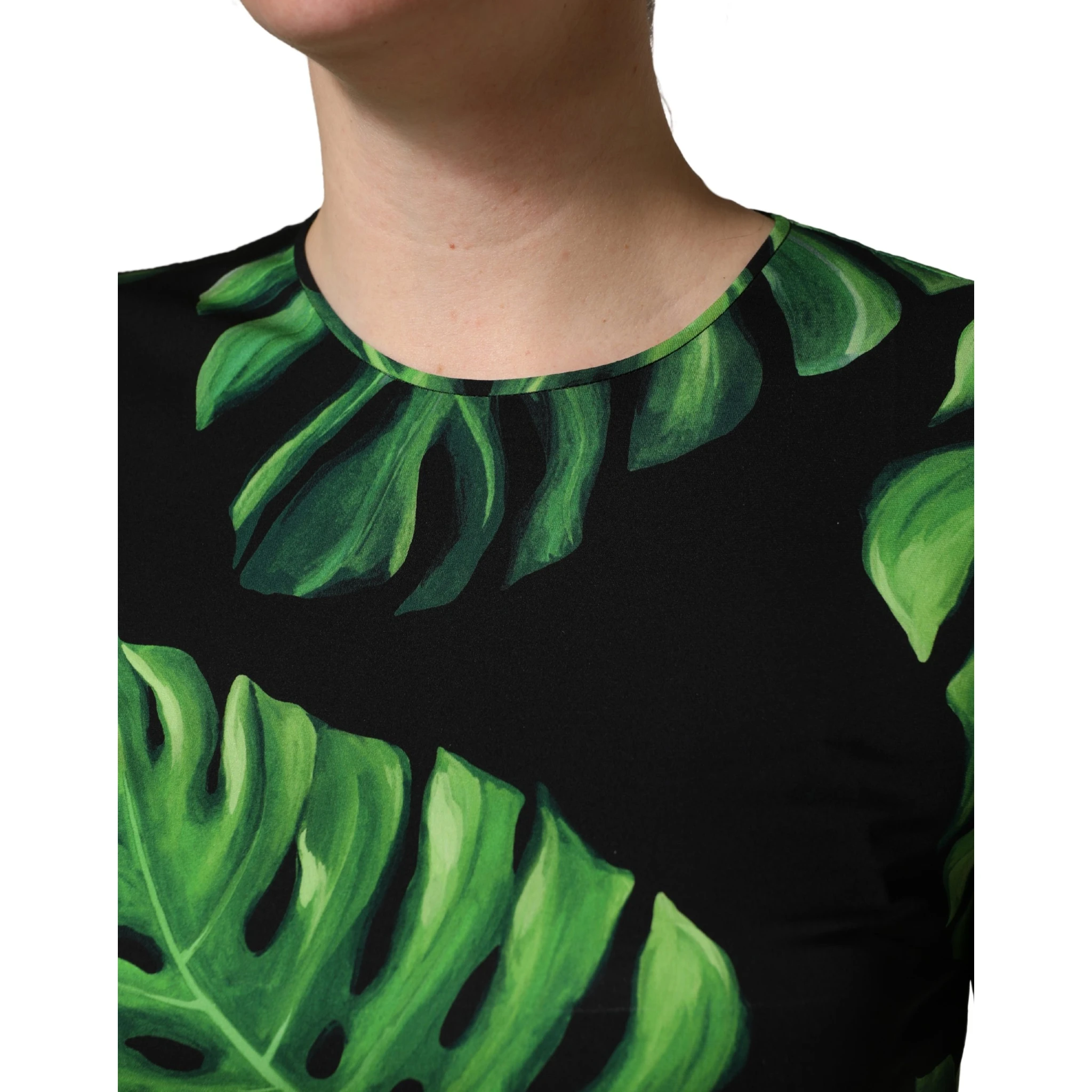 Black Philodendron Print Silk Blouse Top
