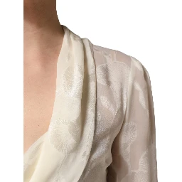 Off White Floral Semi Sheer Silk Blouse Top