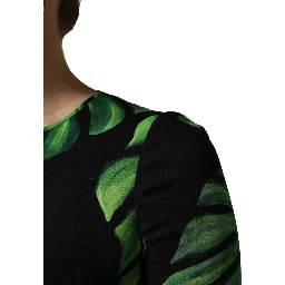 Black Philodendron Print Silk Blouse Top
