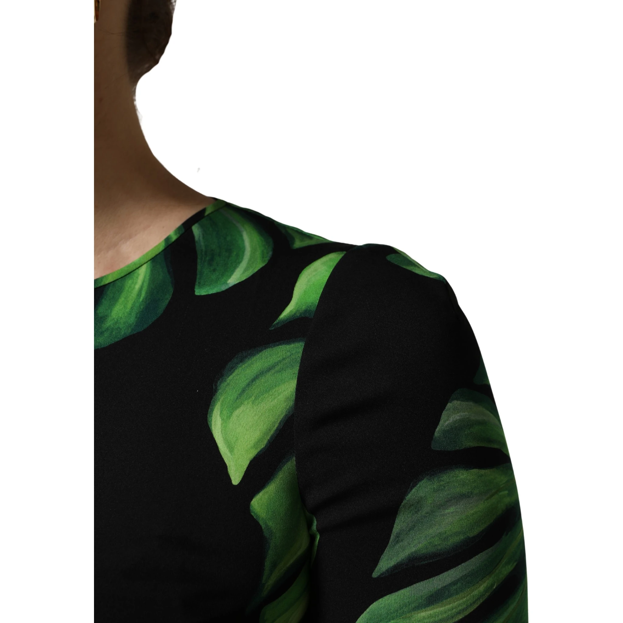 Black Philodendron Print Silk Blouse Top