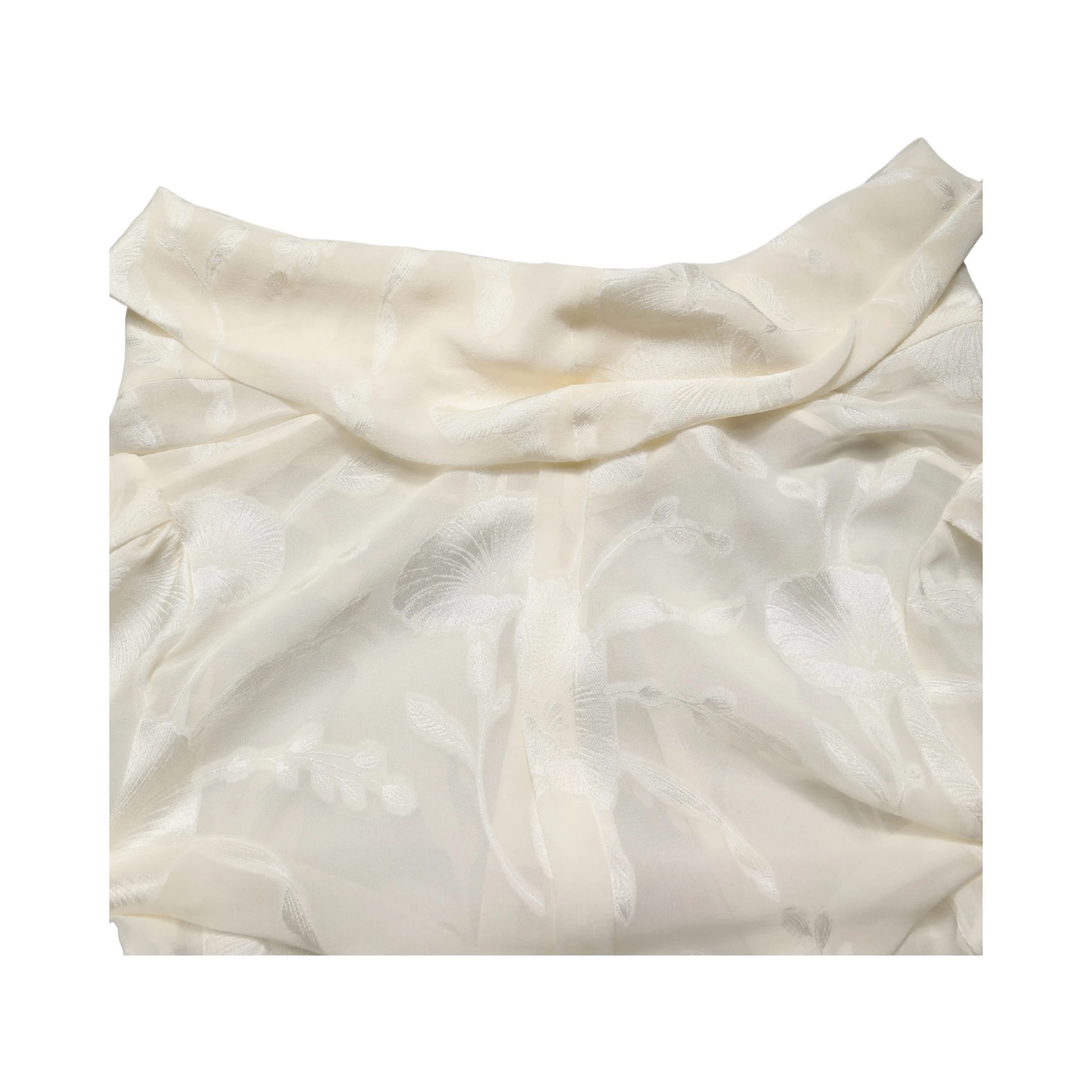 Off White Floral Semi Sheer Silk Blouse Top