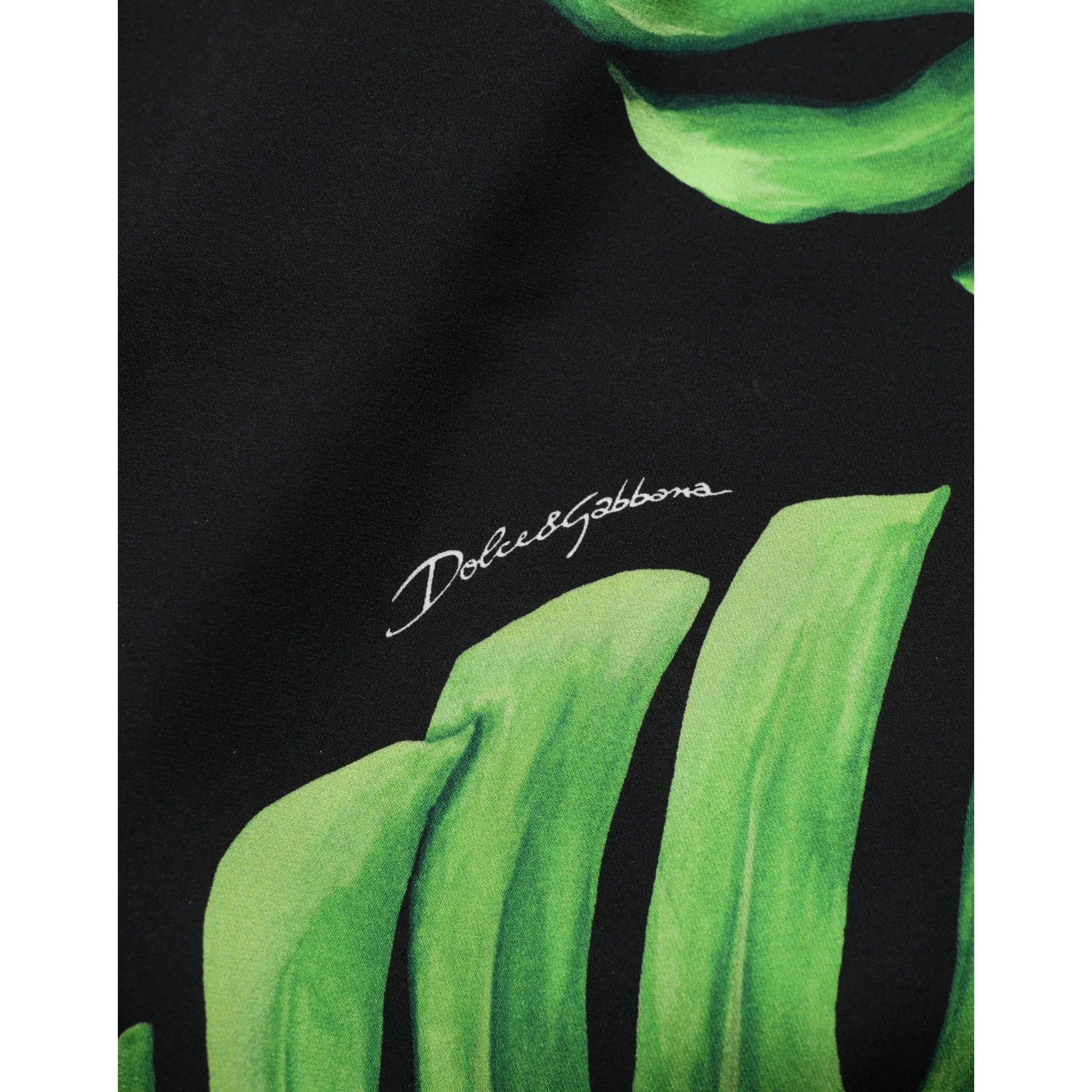 Black Philodendron Print Silk Blouse Top