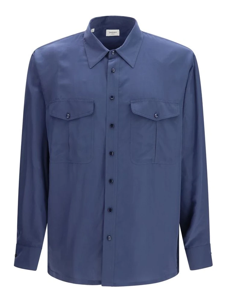 Blue Viscose Dress Shirt