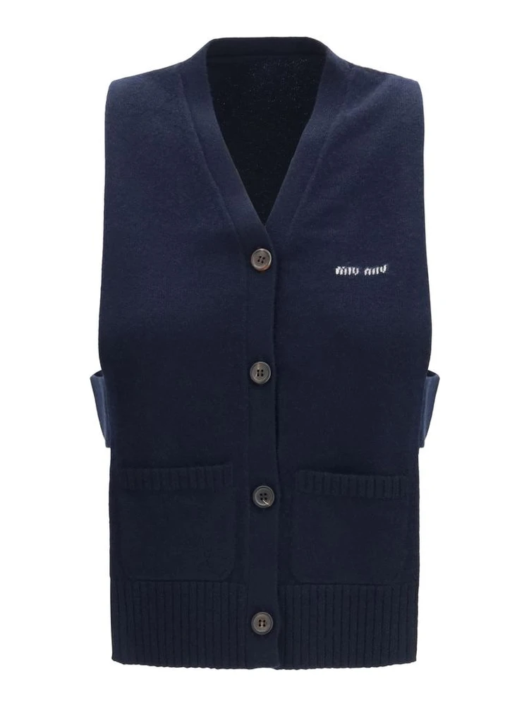 Blue Cashmere Sleeveles Sweater