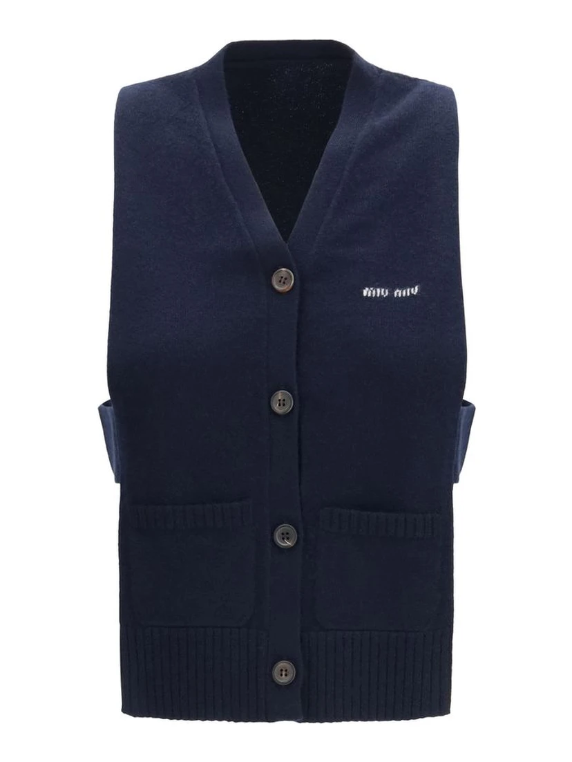 Blue Cashmere Sleeveles Sweater