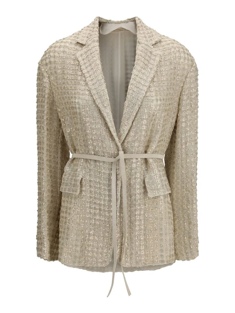 Beige Silk Jackets And Coat