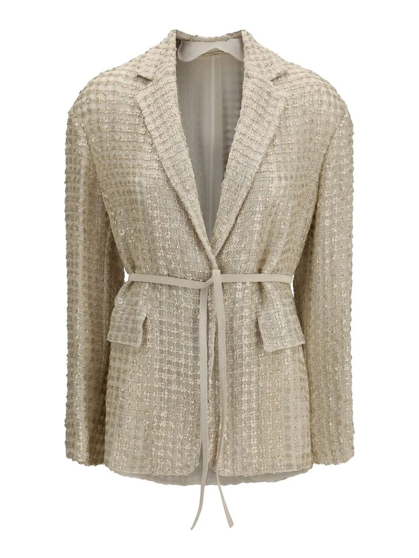 Beige Silk Jackets And Coat