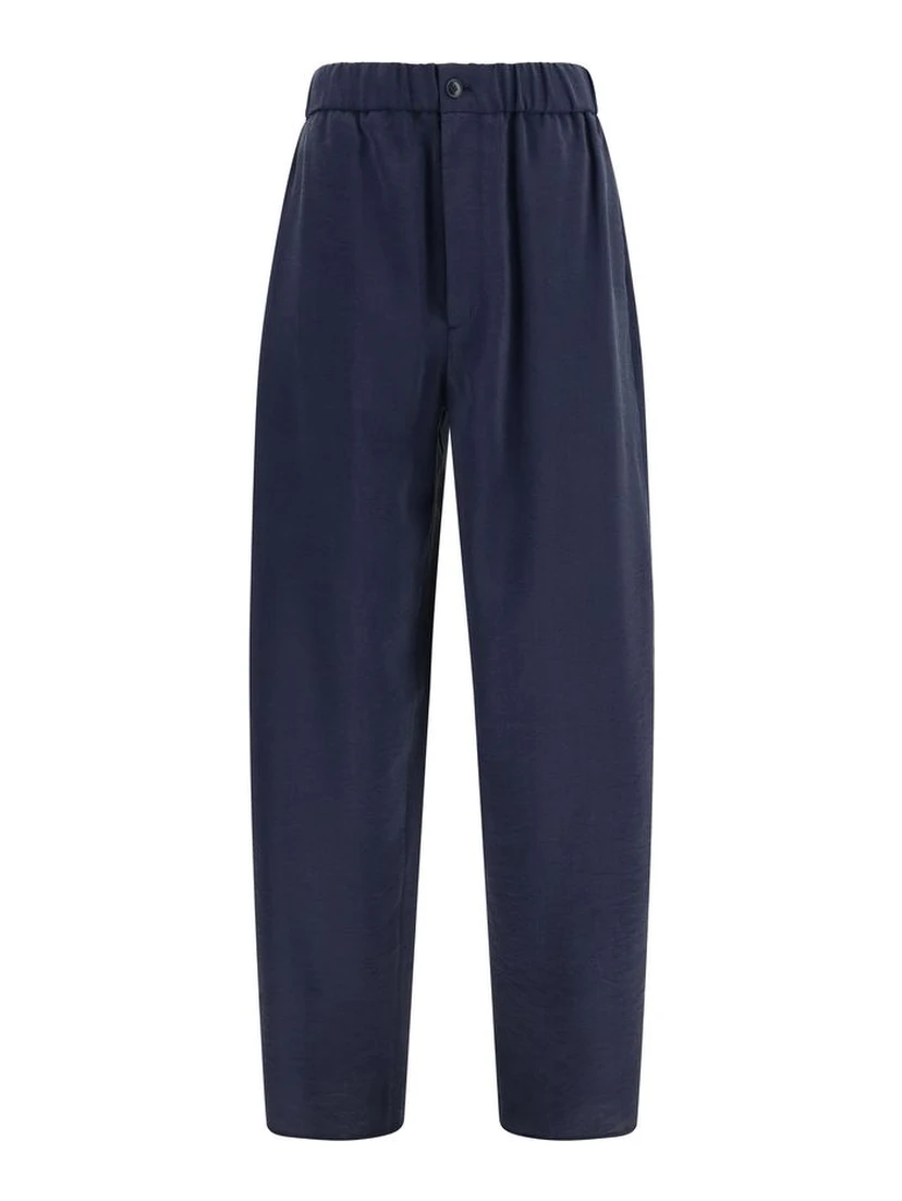 Blue Silk Casual Pants