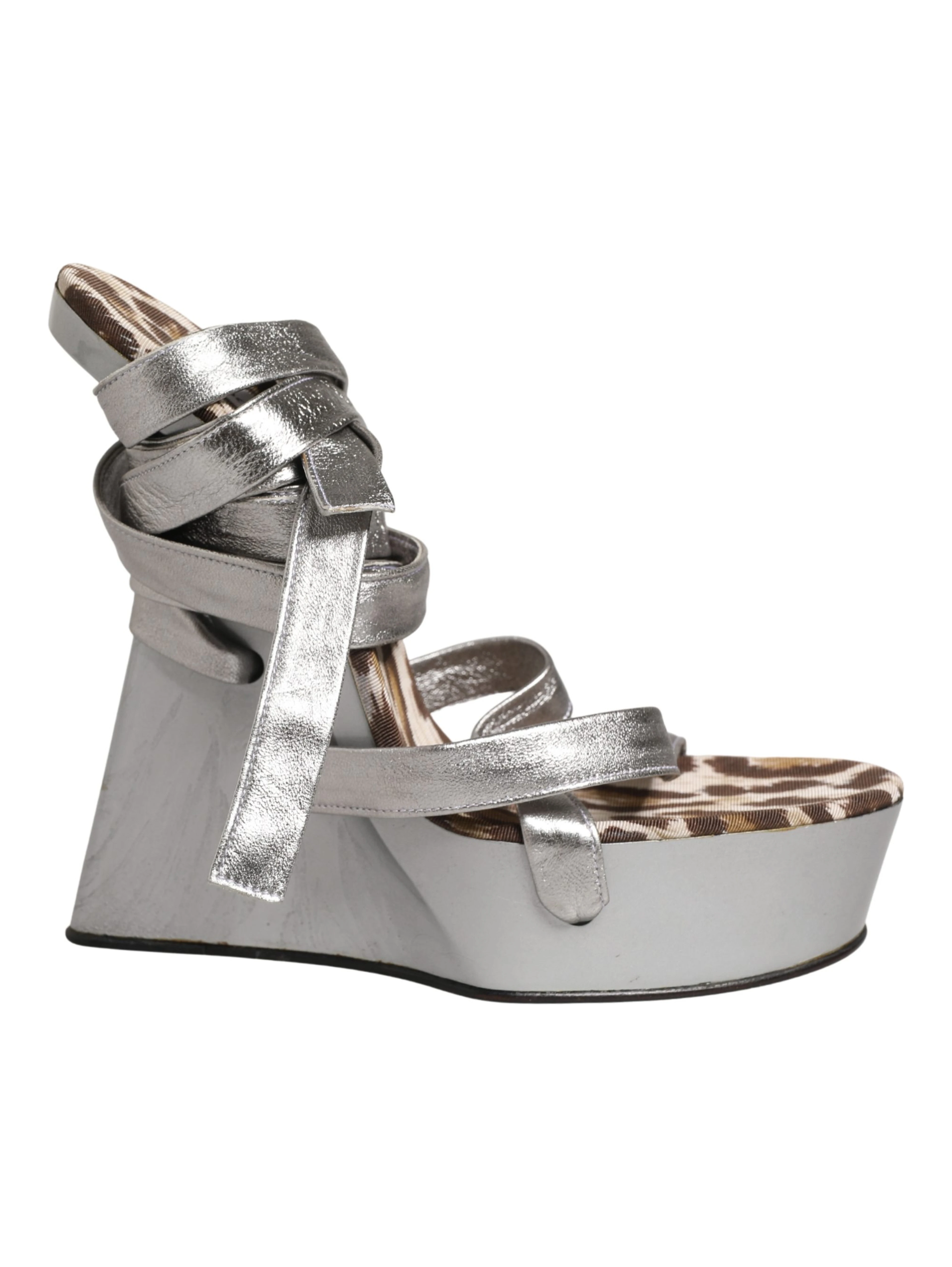 Silver Leather Platform Wedge Sandals Shoes
