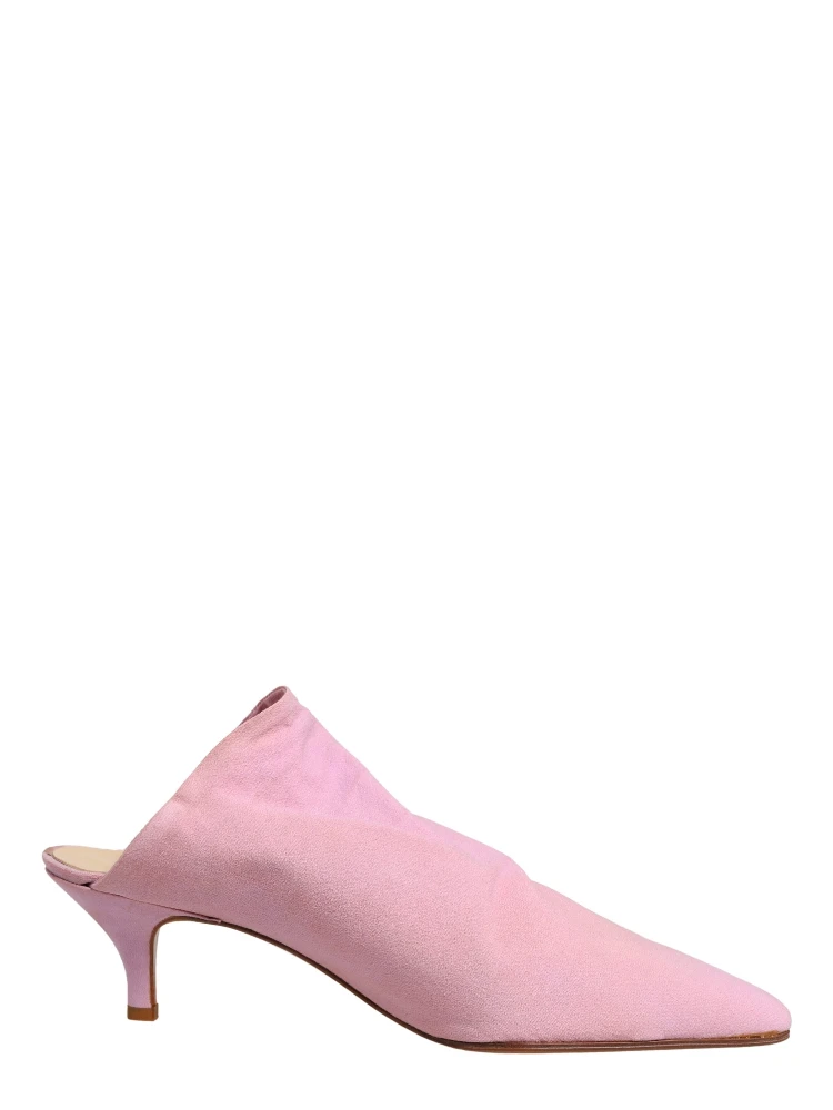 Pink Suede Heel Mule Shoes