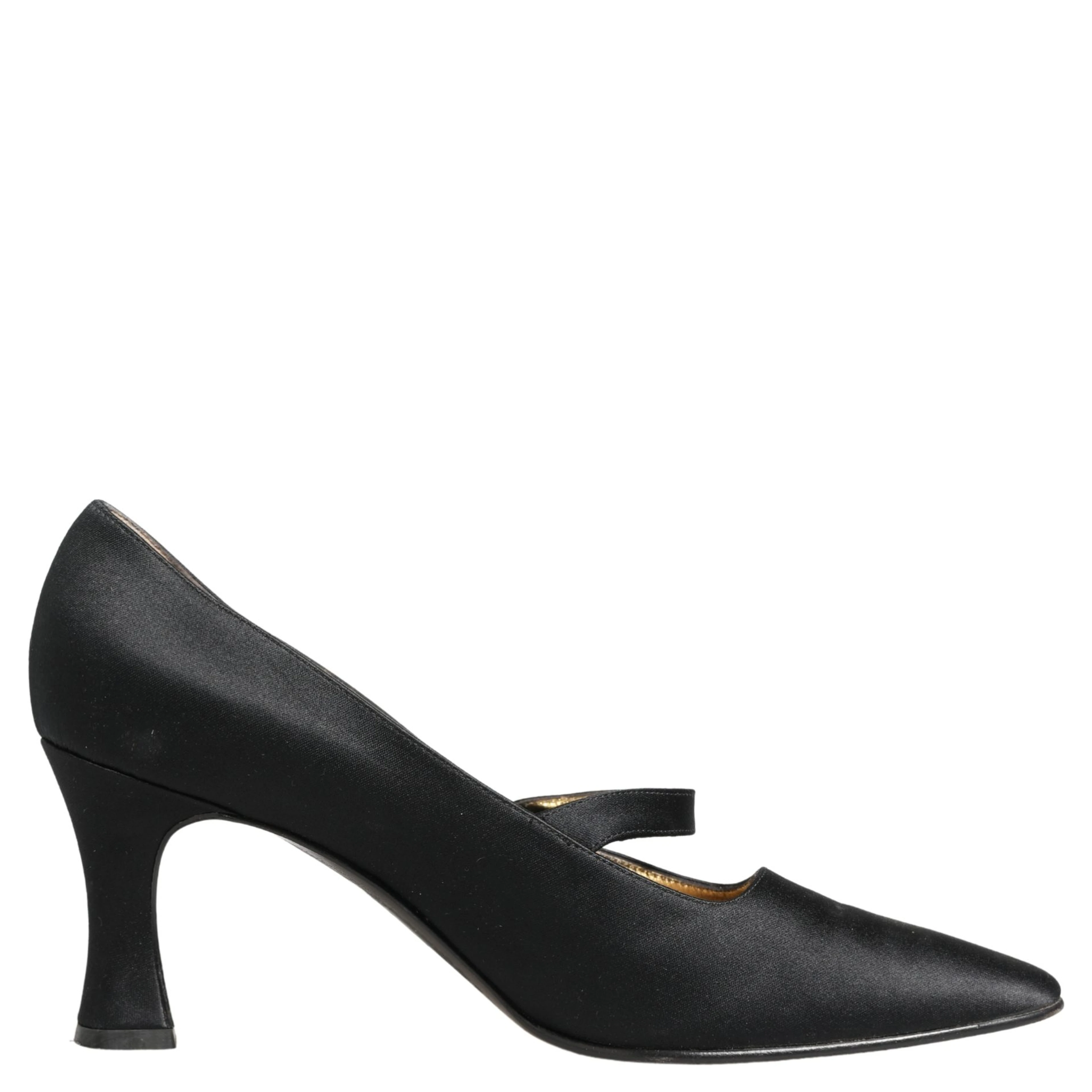 Black Satin Mary Jane Pumps Shoes