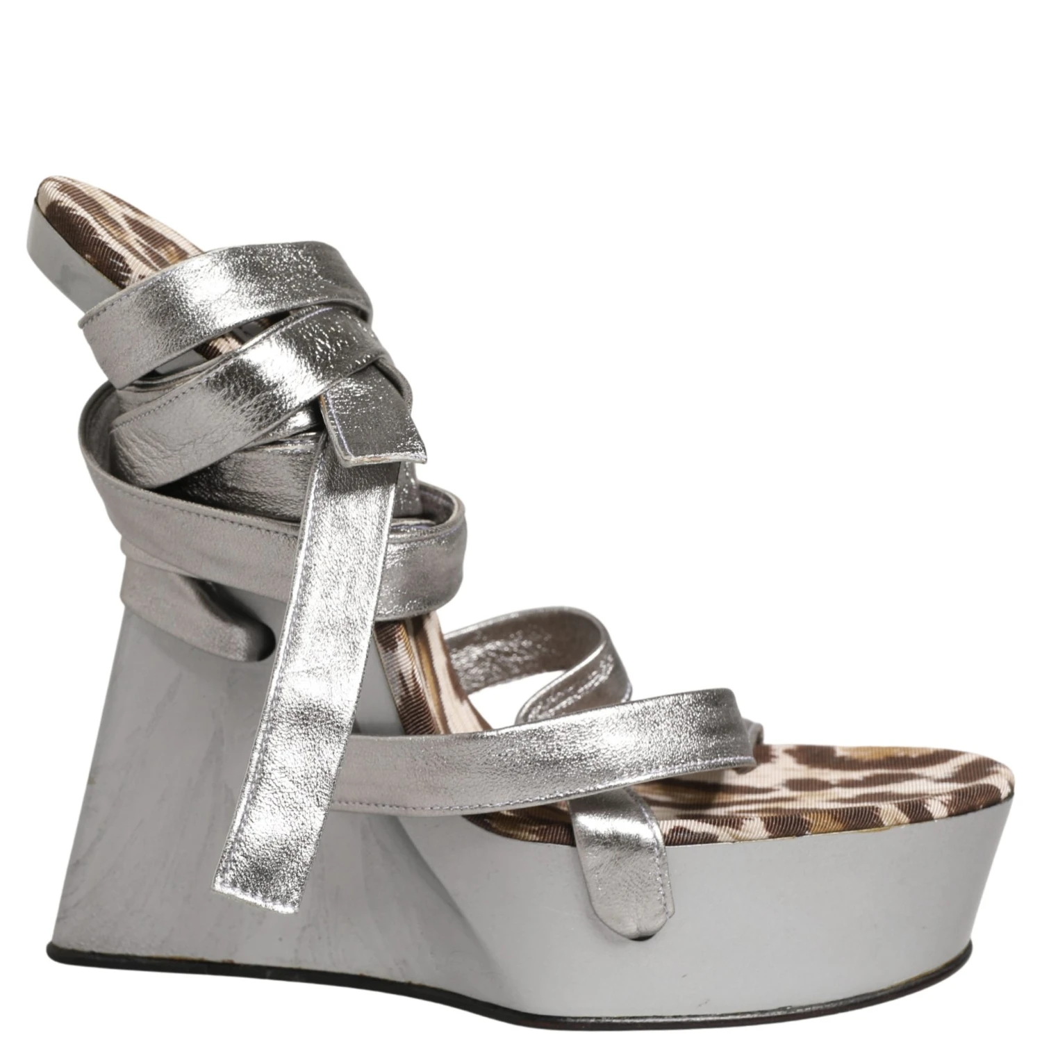 Silver Leather Platform Wedge Sandals Shoes