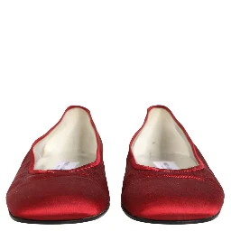 Red Satin Fabric Ballet Slip On Flats Shoes