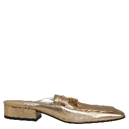 Gold Leather Flats Slides Mule Loafers Shoes