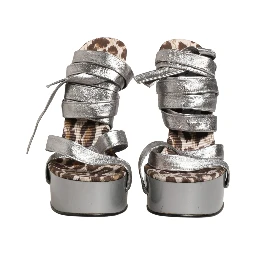 Silver Leather Platform Wedge Sandals Shoes