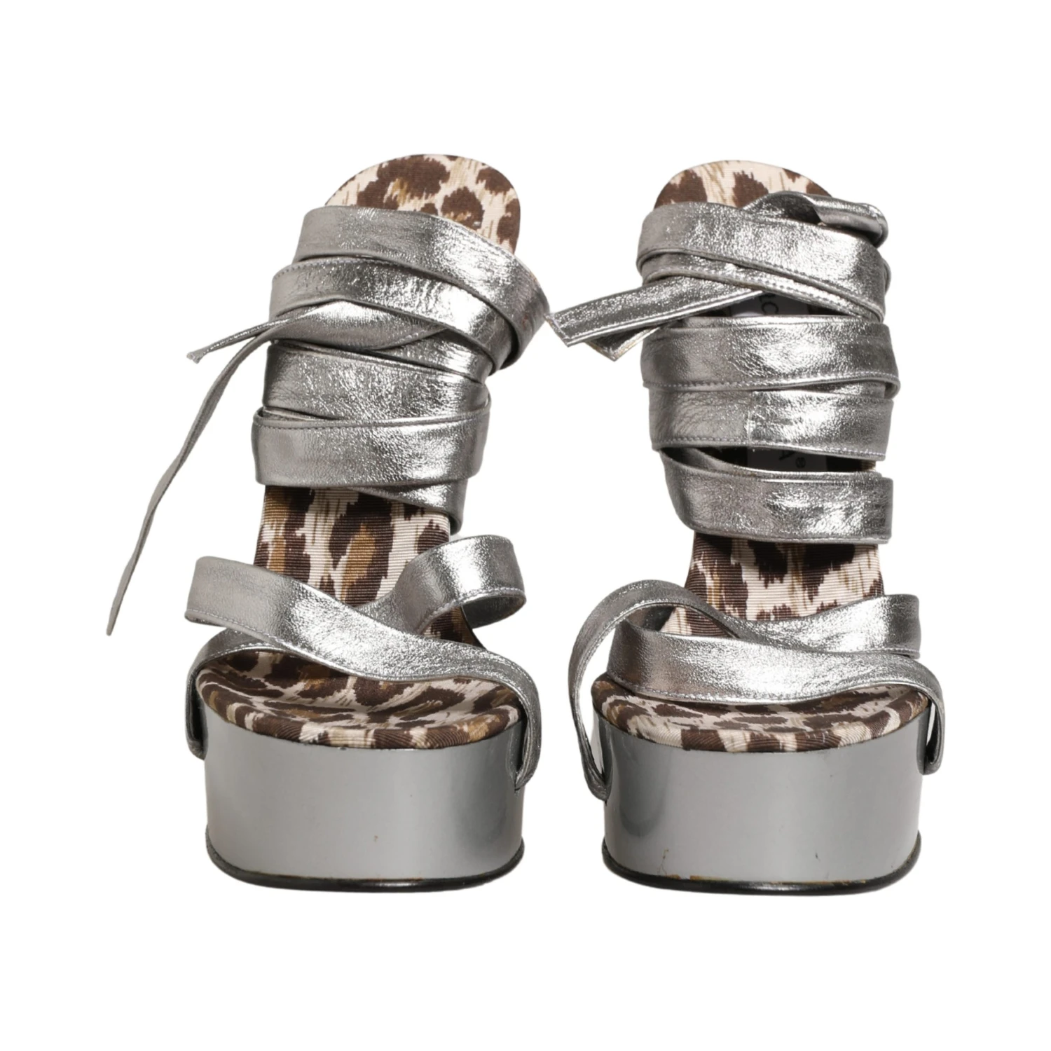 Silver Leather Platform Wedge Sandals Shoes