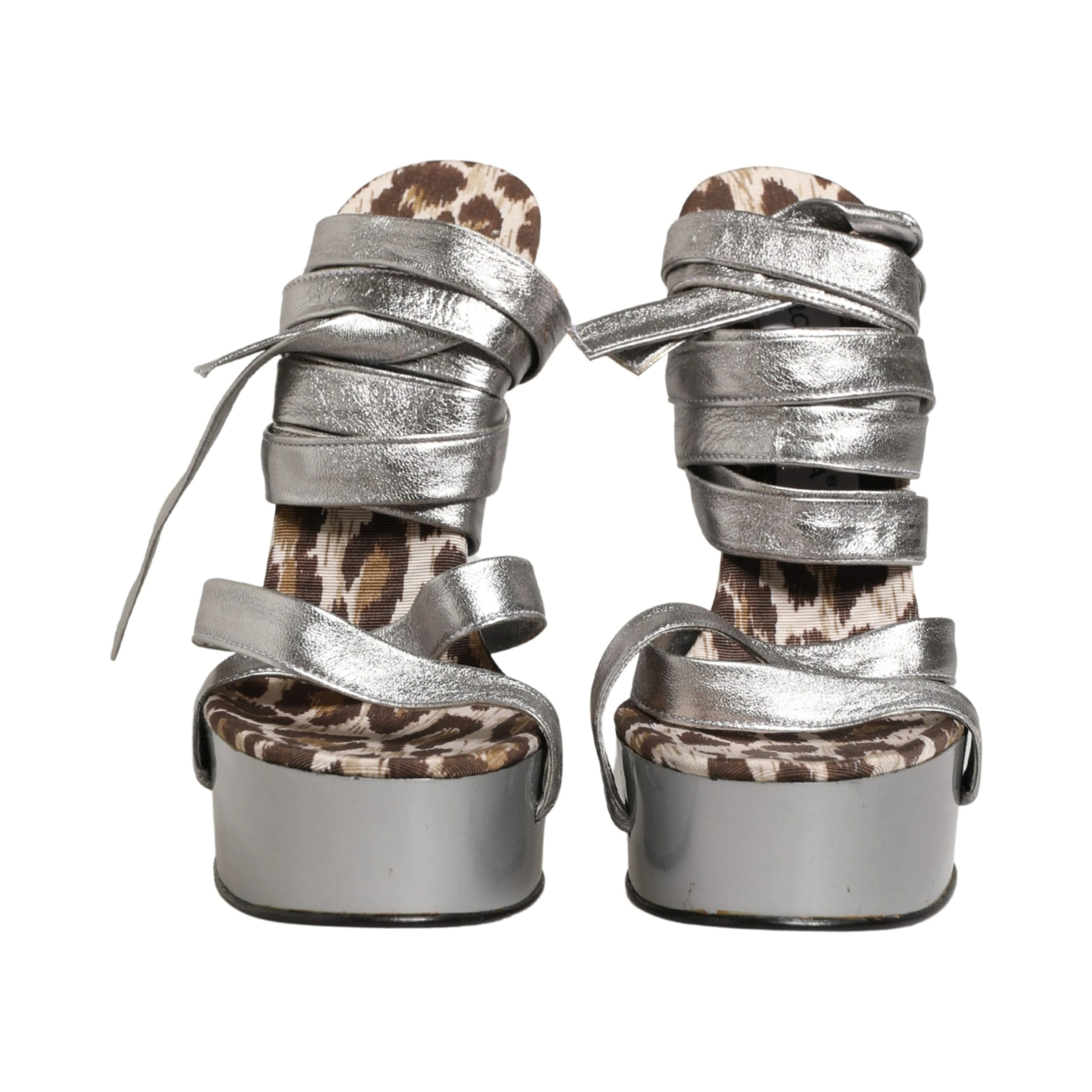 Silver Leather Platform Wedge Sandals Shoes