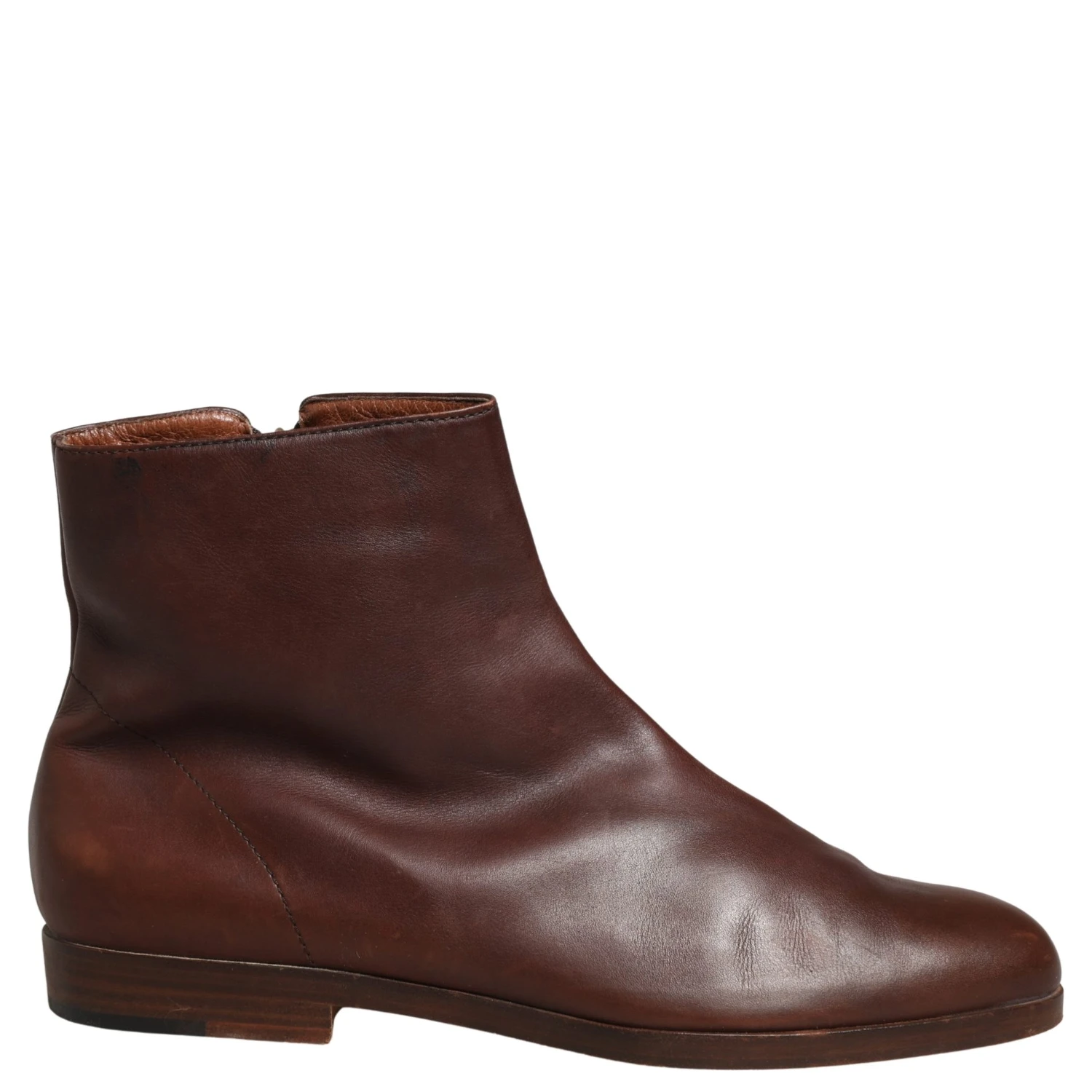 Brown Leather Flats Biker Ankle Boots Shoes