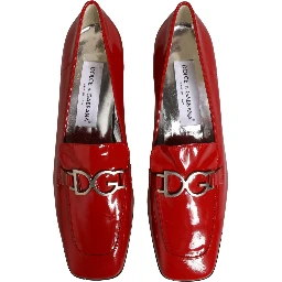 Red Patent Leather Moccasin Slip On Shoes