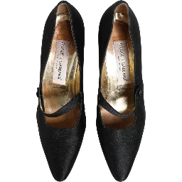 Black Satin Mary Jane Pumps Shoes