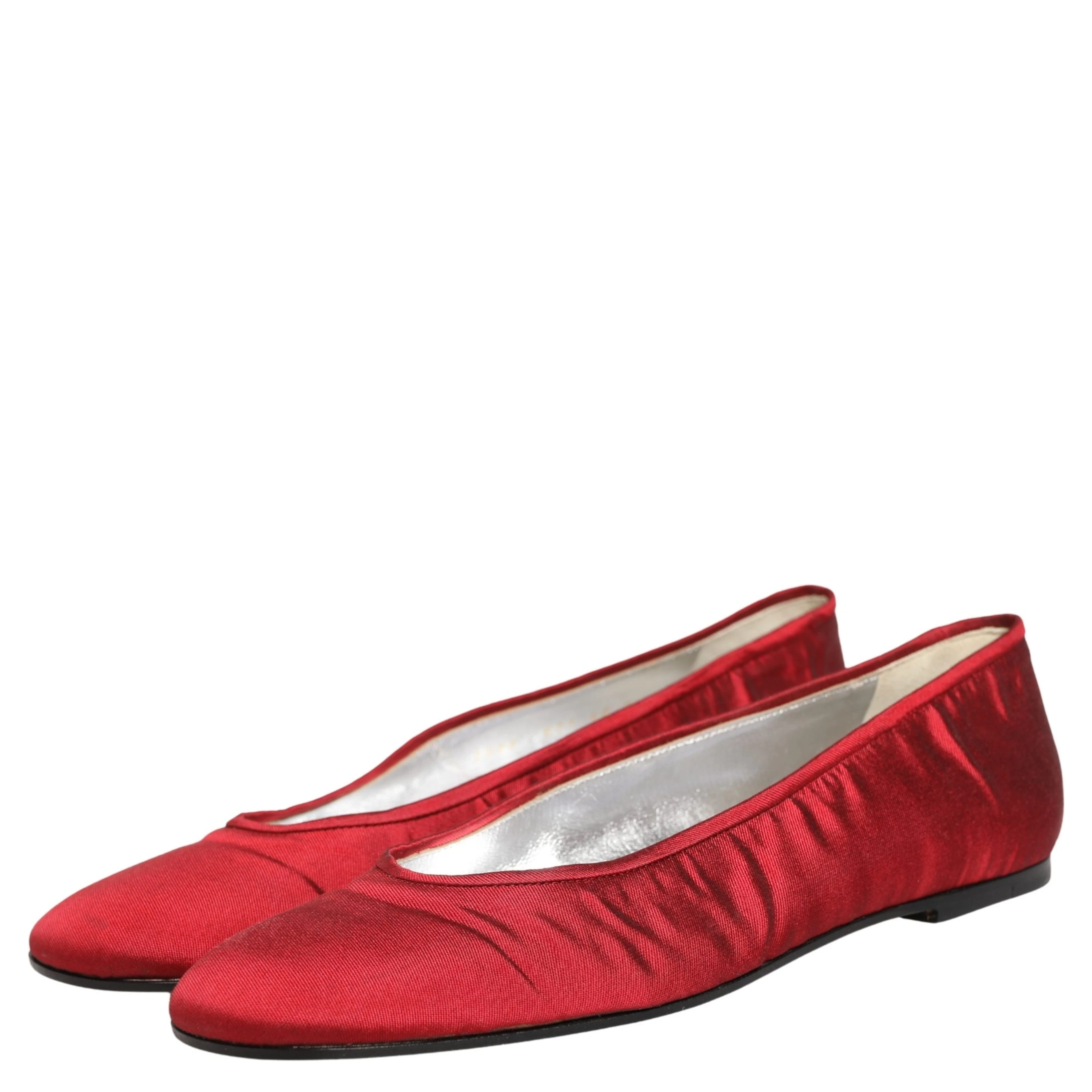 Red Satin Fabric Ballet Slip On Flats Shoes