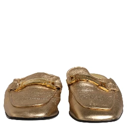 Gold Leather Flats Slides Mule Loafers Shoes