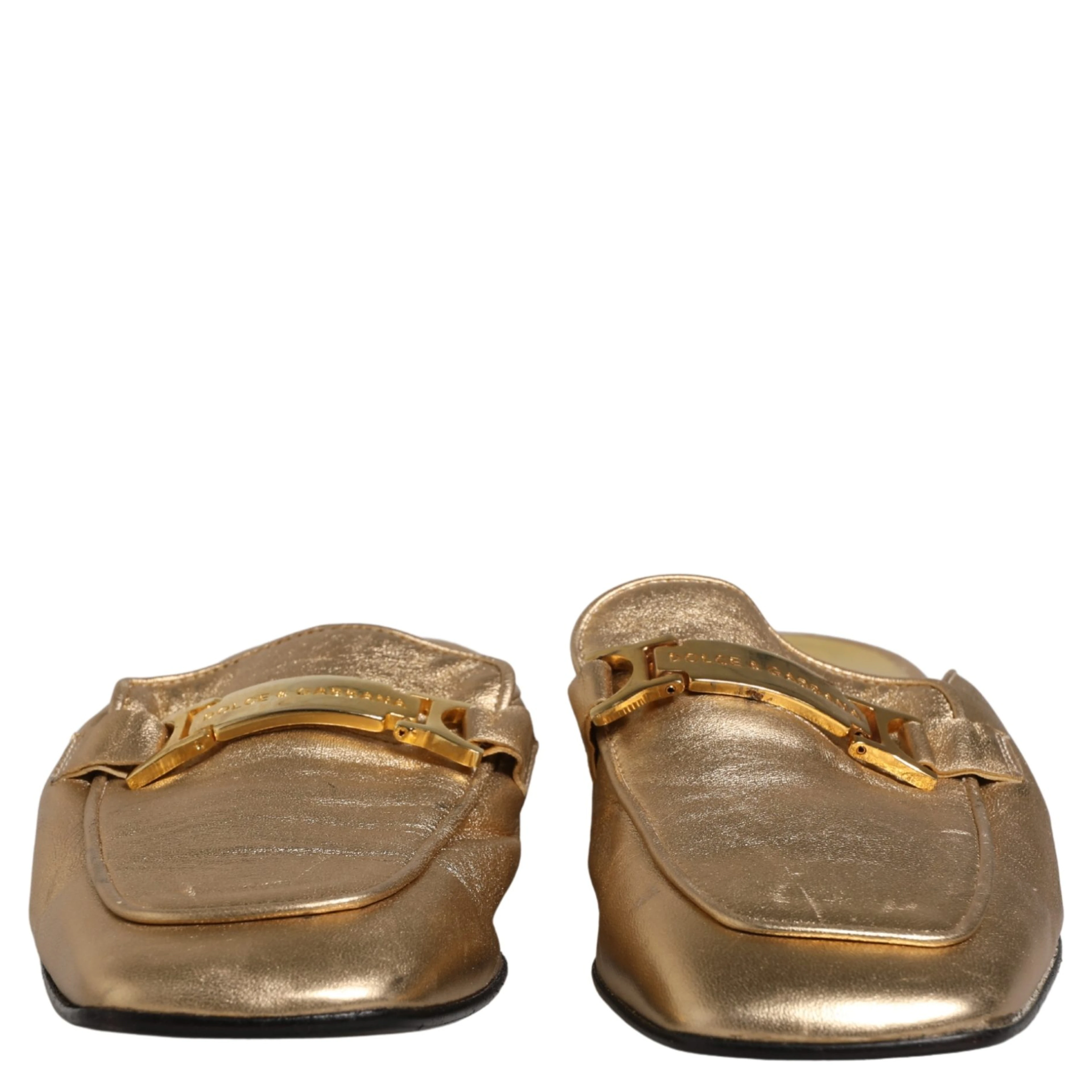 Gold Leather Flats Slides Mule Loafers Shoes
