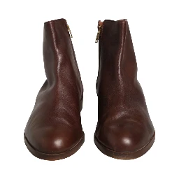 Brown Leather Flats Biker Ankle Boots Shoes