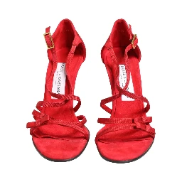Red Calf Suede Strappy Heels Sandals Shoes