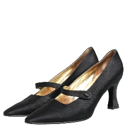 Black Satin Mary Jane Pumps Shoes