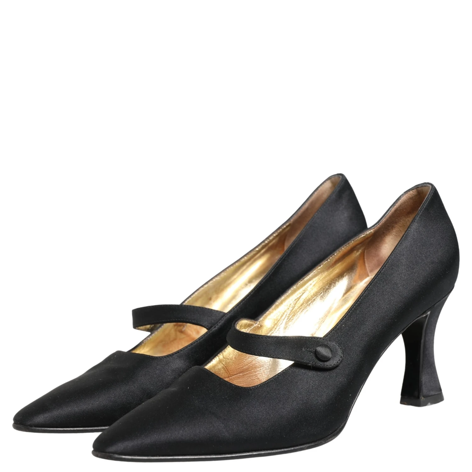 Black Satin Mary Jane Pumps Shoes