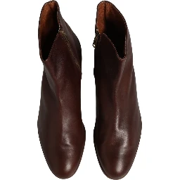 Brown Leather Flats Biker Ankle Boots Shoes